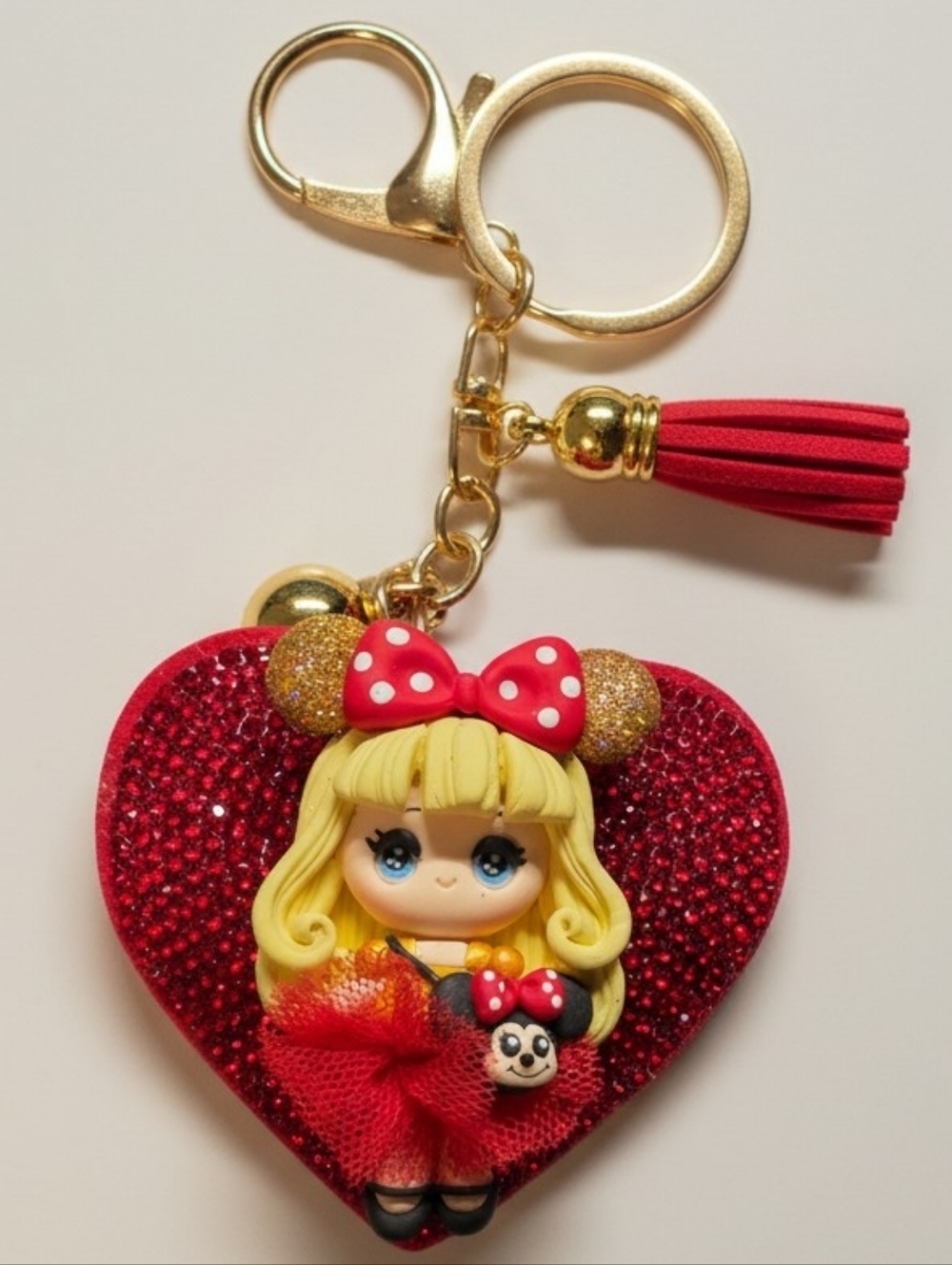 Minnie Handmade Clay Doll Bag Charm - Tulle Skirt & Rhinestone Heart - Exclusive